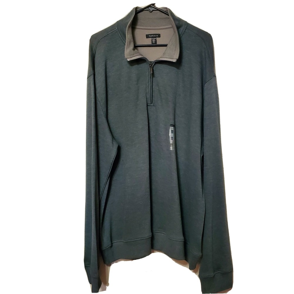 Van Heusen Outerwear Mens Quarter Zip Pullover Green Ribbed XXL New